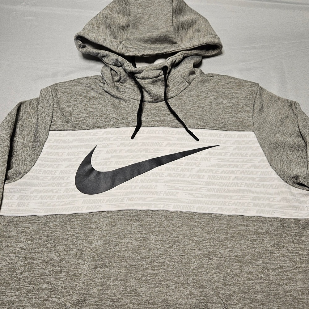 Nike Hoodie Mens Medium Grey Dri-FIT Graphic Swoosh Pullover Activewear Hoody